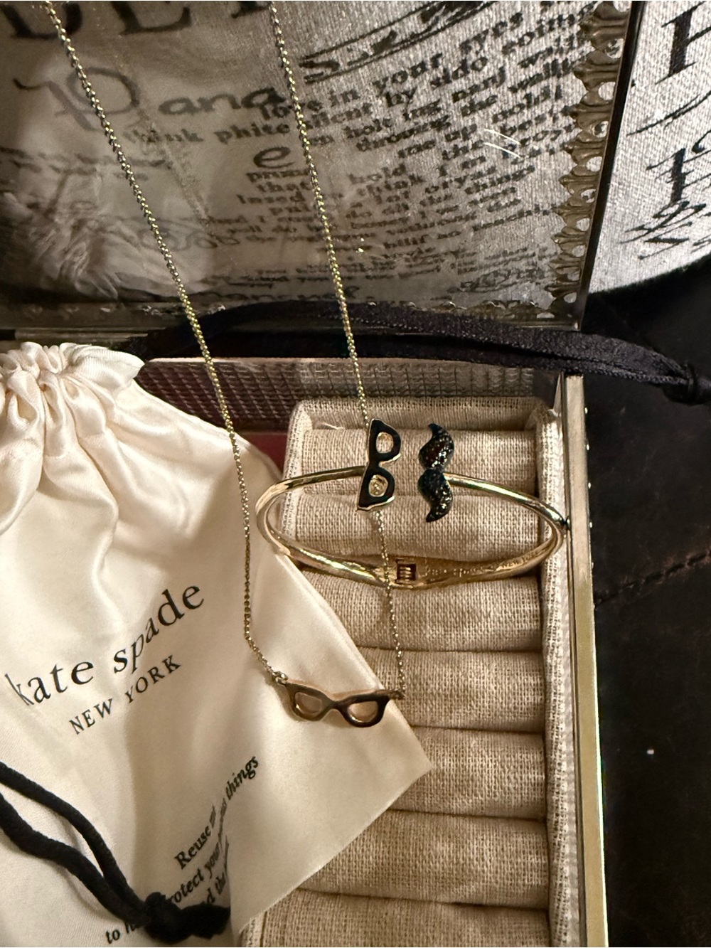 kate spade ♠️ Vintage Glasses & Mustache Jewelry Set, Bracelet & Earrings